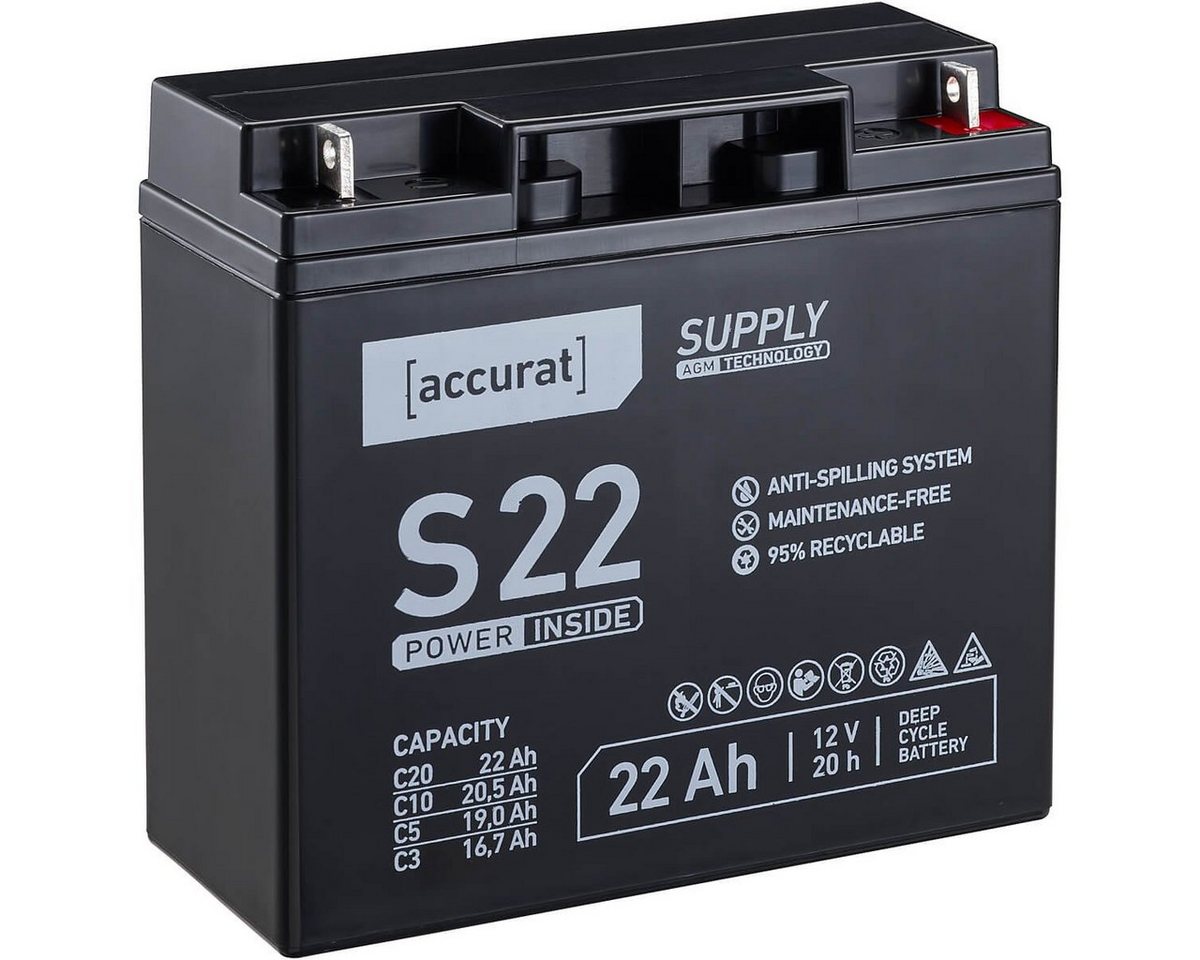 accurat 12V 22Ah AGM Batterie für USV Notstrom Golf Caddy Trolley Batterie, (12 V) von accurat