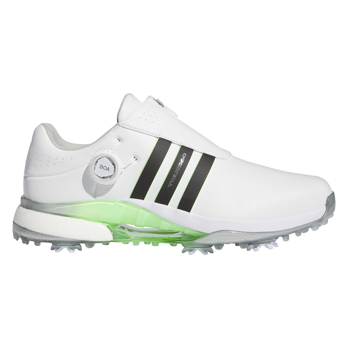 adidas Men's Tour360 24 BOA Boost Waterproof Spiked Golf Shoes, Mens, White/core black/green spark, 10 | American Golf von adidas Golf