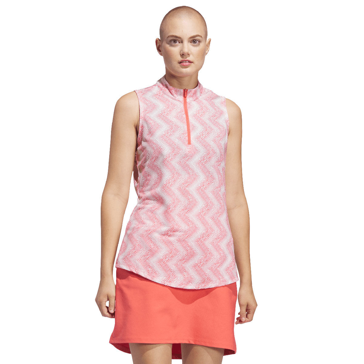 adidas Womens Ultimate365 Ottoman Print Sleeveless Golf Polo Shirt, Female, Preloved scarlet, Large | American Golf von adidas Golf