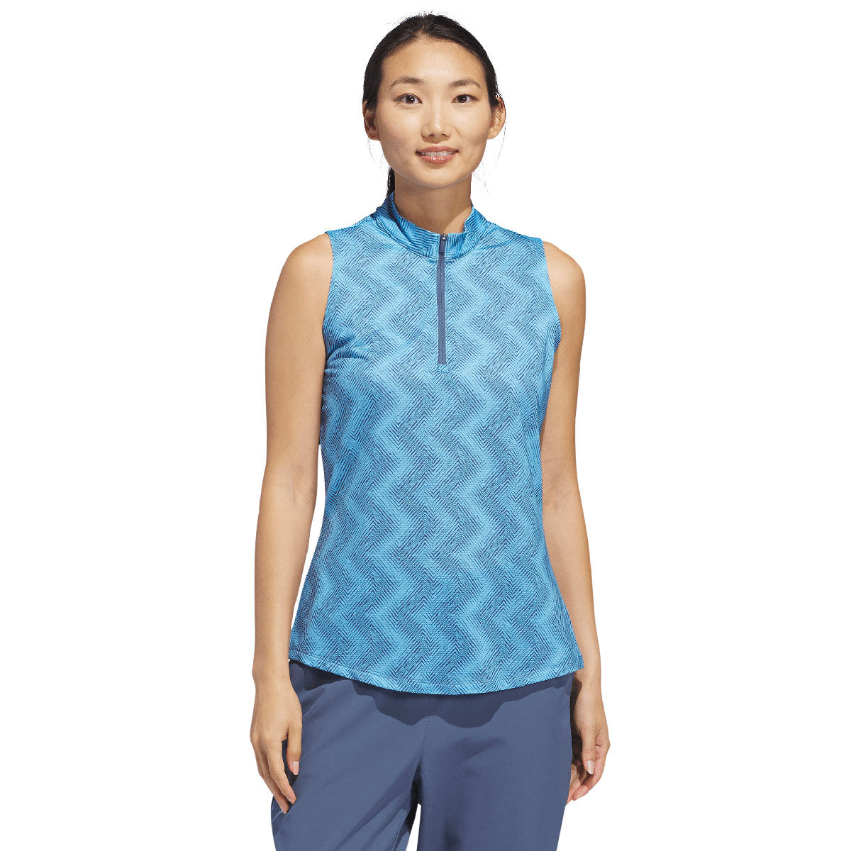 adidas Womens Ultimate365 Ottoman Print Sleeveless Golf Polo Shirt, Female, Semi blue burst, Large | American Golf von adidas Golf