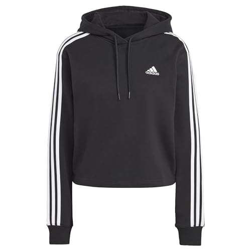 adidas Damen Essentials 3-Stripes French Terry Crop Hoodie, Black/White, XL von adidas