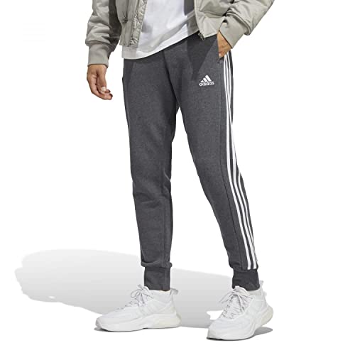 Adidas, Essentials French Terry Tapered Cuff 3-Stripes, Jogginghose, Dunkelgraue Heather/Weiß, XL, Mann von adidas