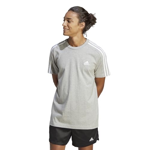 Adidas, Essentials Single Jersey 3-Stripes, T-Shirt, Mittel Grauer Heather/Weiß, L, Mann von adidas