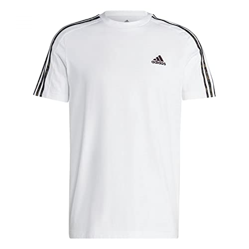 adidas, Essentials Single Jersey 3-Stripes, T-Shirt, Weiße/Olivenschichten, S, Mann von adidas