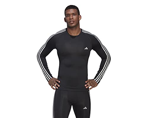 Adidas, Techfit 3-Stripes Long Sleeve, Langes Trainingshemd, Schwarz, L, Mann von adidas