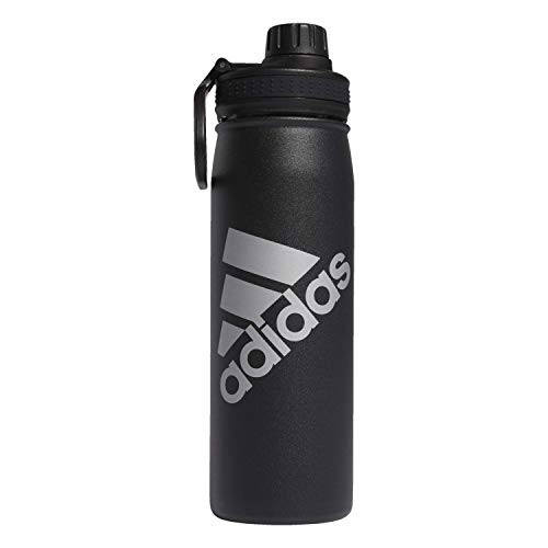 adidas 600 ml (20 oz) Metall-Trinkflasche, warm/kalt, doppelwandig, isoliert, 18/8 Edelstahl, schwarz/silber metallisch, Einheitsgröße von adidas