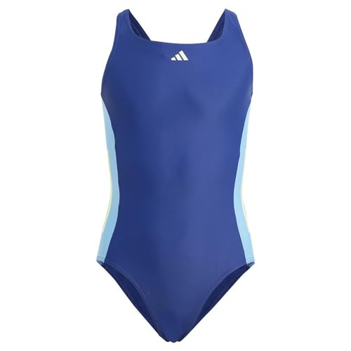 adidas Girl's Cut 3-Stripes Swimsuit Badeanzug, Dark Blue/Green Spark, 7-8 Years von adidas