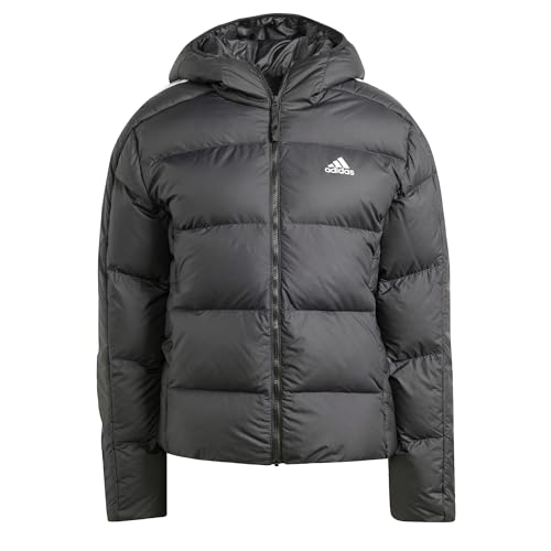Adidas Damen Essentials 3-Streifen Mid Hooded Daunenjacke, Schwarz, Schwarz, 46 von adidas