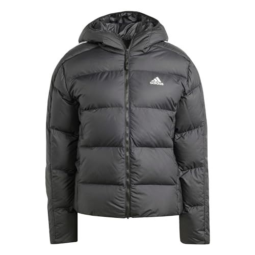 Adidas Damen Essentials 3-Streifen Mid Hooded Daunenjacke, Schwarz, Schwarz, 48 von adidas