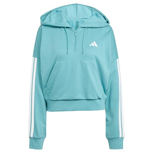 adidas Damen Essentials 3-Stripes French Terry Quarter-Zip Hoodie, Powder Teal/White, M von adidas