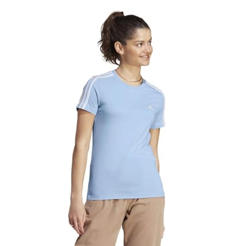 adidas Damen Essentials Slim 3-Streifen T-Shirt, Wonder Blue/White, S von adidas