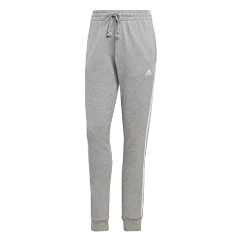 adidas Damen Essentials 3-Stripes French Terry Cuffed Pants, Medium Grey Heather / White, XL von adidas