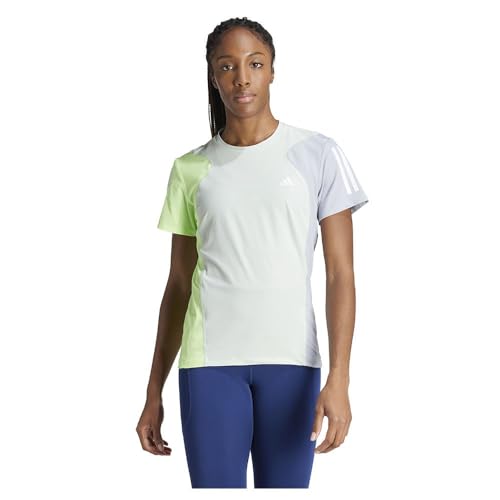 adidas Women's Own The Run Colorblock Tee T-Shirt, Linen Green/Green Spark/Halo Silver, XL von adidas