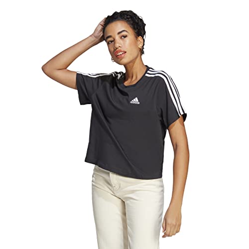 adidas Damen T-Shirt (Short Sleeve) W 3S Cr Top, Black/White, HR4913, XL von adidas