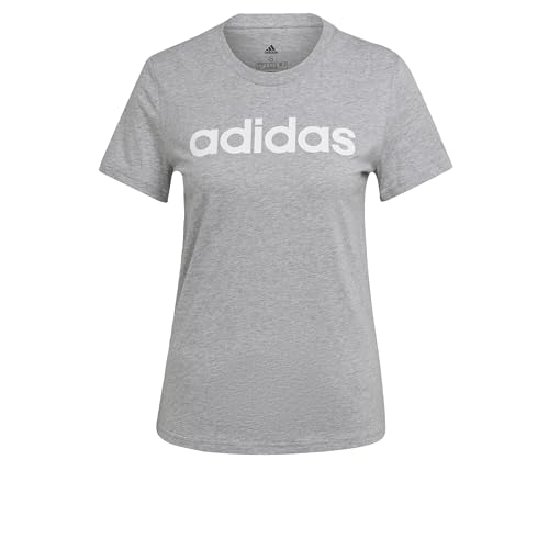 adidas Damen T-Shirt (Short Sleeve) W Lin T, Medium Grey Heather/White, HL2053, S von adidas