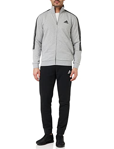 adidas GK9975 Herren Essentials 3-Streifen Trainingsanzug, Top:Medium Grey Heather/Black Bottom:Black/White, 6 , von adidas