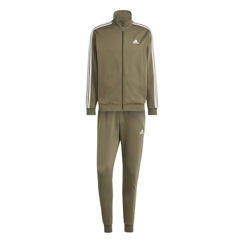 adidas Herren Basic 3-Streifen Fleece Trainingsanzug, XL, Olive Strata, XL von adidas