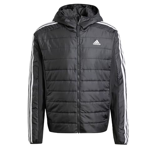 adidas Men's Essentials 3-Stripes Insulated Hooded Hybrid Jacket Jacke, Black, L von adidas