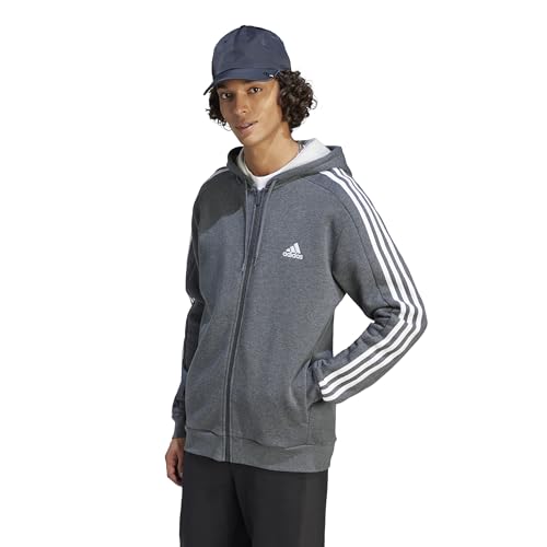 adidas Herren Essentials Fleece 3-Streifen Full Zip Trainingsjacke mit Kapuze, Dunkelgrau meliert, M von adidas