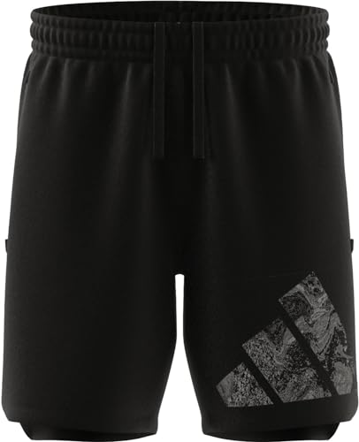 adidas Men's Workout Logo Knit Shorts Freizeit, Black/White, M 9 inch von adidas
