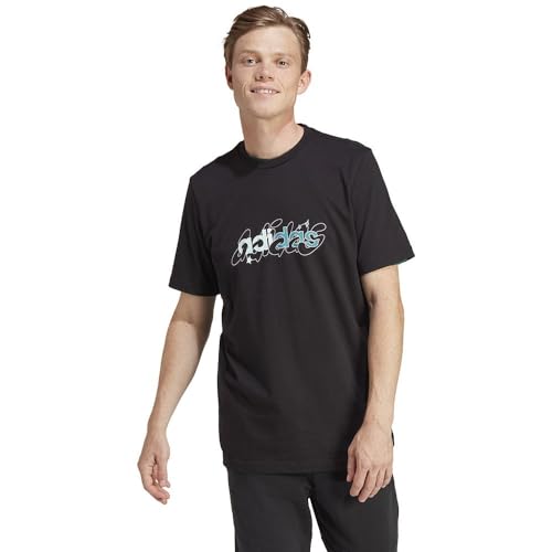 adidas Men's Illustrated Linear Graphic Tee T-Shirt, Black, S Tall von adidas