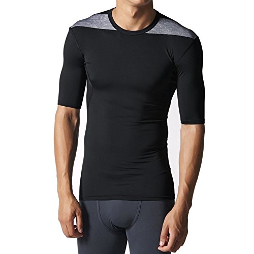 adidas Herren Kompressionsshirt Techfit Base Short Sleeve Tee Kurzarm Shirt, Black/Medium Grey Heather, S von adidas