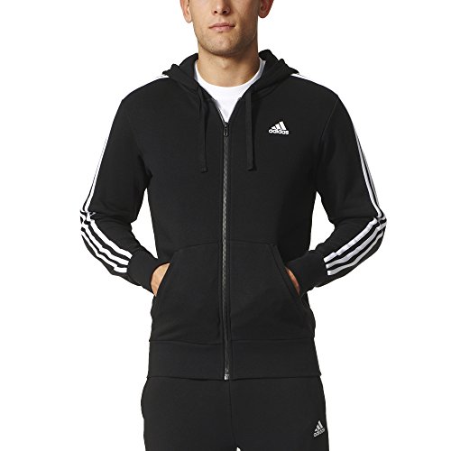 adidas Herren S98786 Essentials 3-Stripes Full Zip Kapuzenjacke, Schwarz (Black/White), S von adidas