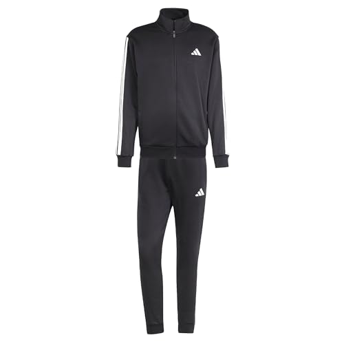 adidas Herren SPORTSWEAR BASIC 3 STRIPES FLEECE TRACKSUIT, Black, M von adidas
