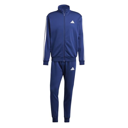 adidas Herren SPORTSWEAR BASIC 3 STRIPES FLEECE TRACKSUIT, Dark Blue, M von adidas