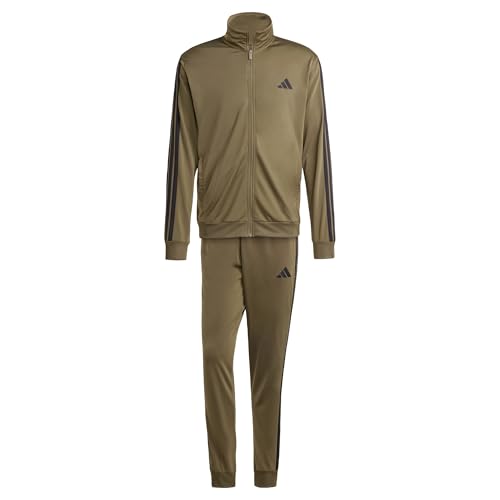 adidas Herren SPORTSWEAR BASIC 3 STRIPES TRICOT TRACKSUIT, Olive Strata, M von adidas