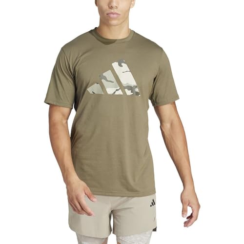 adidas Men's Train Essentials Seasonal Brand Love Camo Tee T-Shirt, Olive strata/Dark Blue, XL von adidas