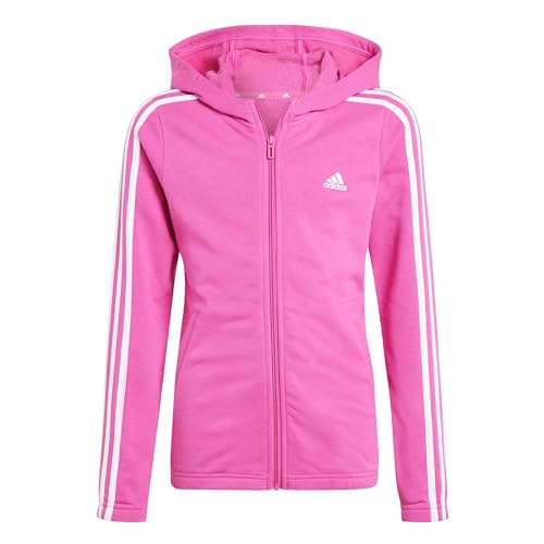 adidas Mädchen Essentials 3-Streifen Full Zip Trainingsjacke mit Kapuze, Halb-Lucid, Fuchsia/Weiß, 11-12 Jahre von adidas