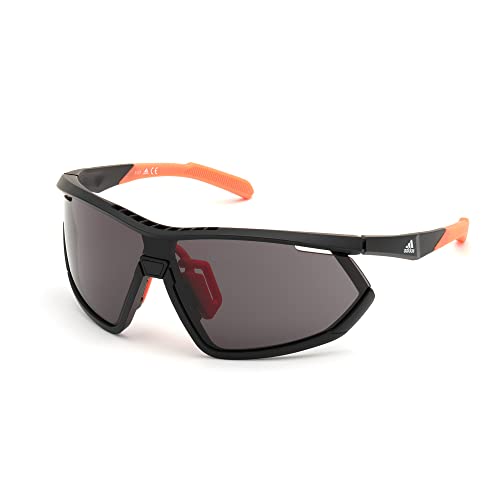 adidas Sport - Sonnenbrille, SP0002 - Maske-Form, Farbe mattes Schwarz, Gläsern farbe Rauch, mit zweiter Wechsellinse Farbe orange, von adidas