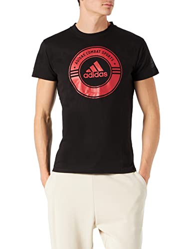 adidas T-Shirt Combat, Unisex Sport-Shirt für Herren & Damen, Kurzarm Shirt, Sportbekleidung 100% Baumwolle, Gr. S, schwarz/rot von adidas
