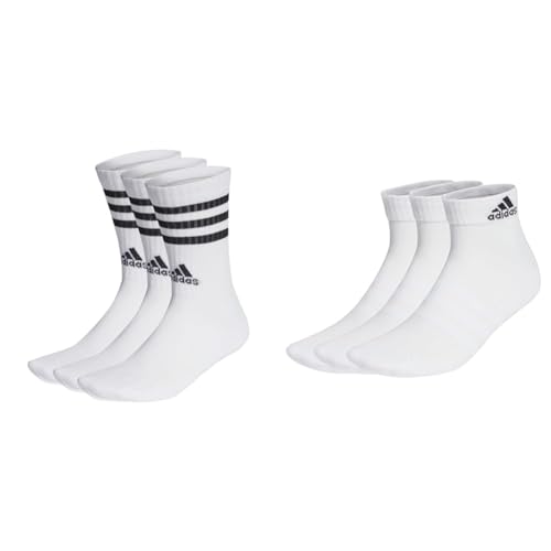 adidas Unisex 3 Stripes Crew Socken, White/Black, S & Unisex Cushioned Sportswear 3 Pairs Knöchelsocken, White/Black von adidas