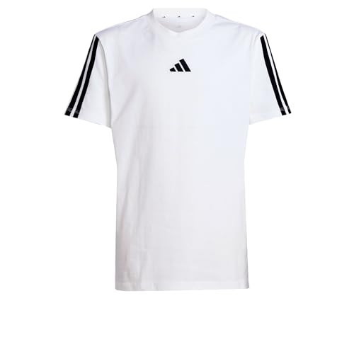 adidas Unisex Kinder Essentials 3 Stripes T-Shirt, White/Black, 7-8 Years von adidas