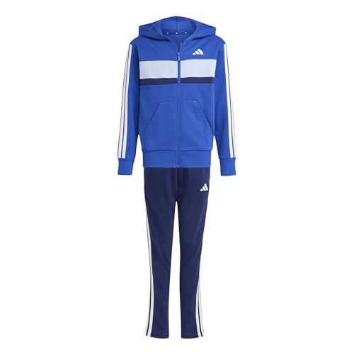 adidas Unisex Kinder SEASONAL ESSENTIALS TIBERIO 3 STRIPES FLEECE TRACKSUIT, team royal blue/white/glow blue, 9-10 Years von adidas