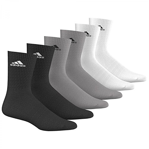 adidas Unisex Socken 3-Streifen Crew, 6er-Pack, black/mgreyh/white, Gr. 43-46, AA2296 von adidas