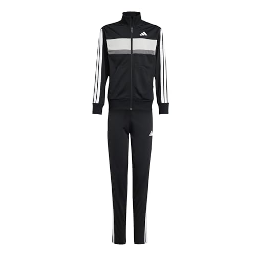adidas Unisex Kinder SEASONAL ESSENTIALS TIBERIO 3 STRIPES TRICOT TRACKSUIT, Black/White/Grey Two, 7-8 Years von adidas