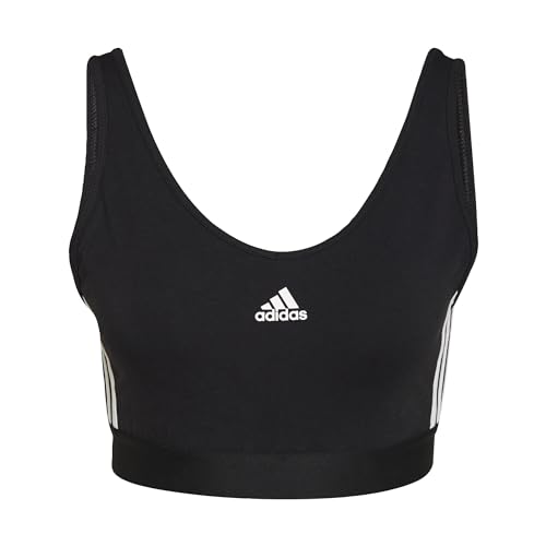 adidas Damen Essentials 3-Stripes Crop Top with Removable Pads, Black/White, S von adidas