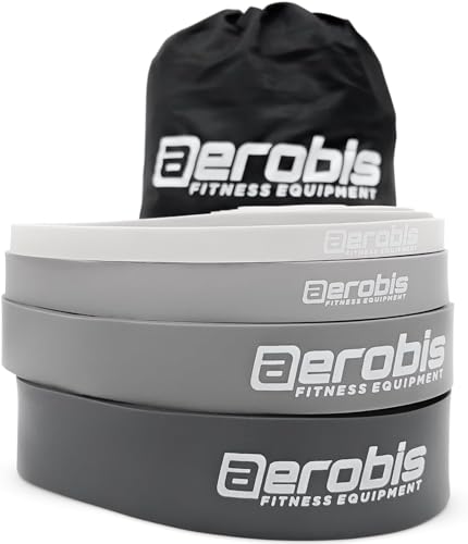 aerobis Powerbands Set - mit 4 flexiblen Bändern - Fitnessbänder - Sport - Widerstand bis zu 100kg - Dehnung bis zu 300% von aerobis