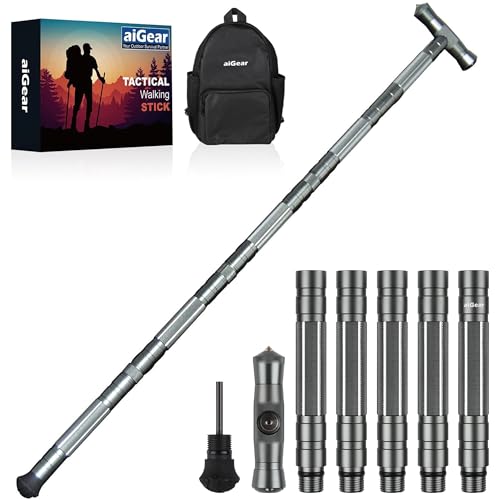 aiGear Wanderstöcke Trekkingstöcke | Wandern Trekking Stöcke - CNC Bearbeitete Aluminium Taktische Cane, Einstellbare Länge, Zum Wandern Camping Bergsteigen(PPWS002WT) von aiGear