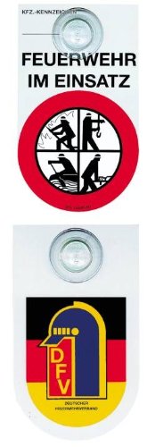 Original DFV Feuerwehr Kennzeichnungsschild zweiseitig bedruckt. Auf der Vorderseite kann das KFZ-Zeichen durch Stempelaufdruck der Ordnungsbehörde bestätigt werden. von alarmtrakt.de