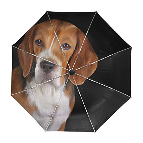 ALAZA Beagle-Hund Schwarz Regenschirm Reise Auto Öffnen Schließen UV-Schutz-windundurchlässiges Leichtes Regenschirm von alaza