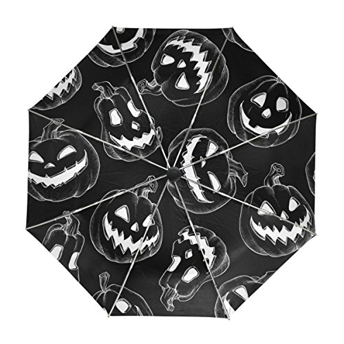 ALAZA Halloween Lustige Kürbis Regenschirm Reise Auto Öffnen Schließen UV-Schutz-windundurchlässiges Leichtes Regenschirm von alaza