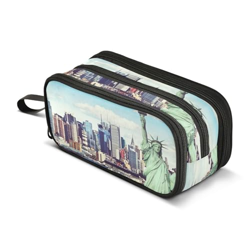ALAZA New York City mit Freiheitsstatue Vintage Kapazität Federmäppchen Tasche Stifthalter Boxen für Schüler Schule Büro, mehrfarbig, L von alaza
