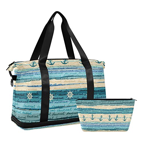 ALAZA Sporttasche im nautischen Stil mit Schuhfach, Reisetasche für Damen und Herren, für Ausflüge, College, Mehrfarbig, 6.6 x 9.4 x 2.5 in von alaza