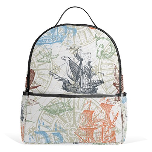 ALAZA Vintage Schiffs-Kompass Monster-Rucksack für Schule Bookbag von alaza