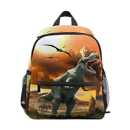 Junge Mädchen Kinderrucksack Kindergarten, Tier Dinosaurier und Vulkan Lässig Mini Backpack Büchertasche mit Brustgurt von alaza