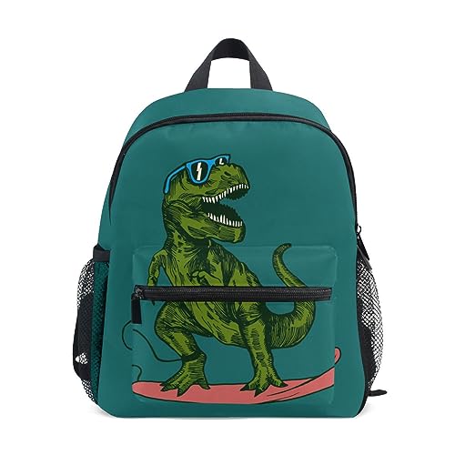 Kinderrucksack Junge Mädchen Kindergarten, Skateboard Dinosaurier Lässig Mini Backpack Büchertasche mit Brustgurt von alaza